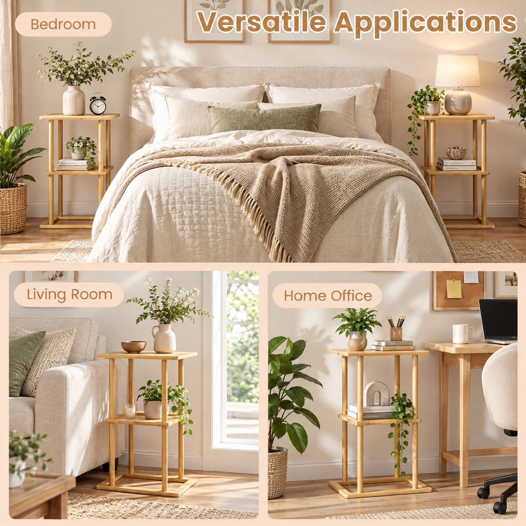Airfind 2 Pieces Side Table with Storage Shelves and Bamboo Construction, 22 lbs Capacity, Bamboo Frame, 15.7 x 11 x 25.6 Footprint, Natural