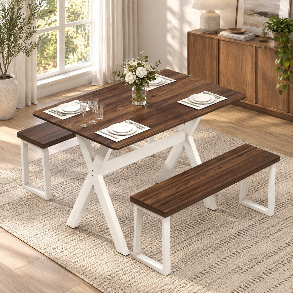 Airfind Modern Dining Table Wooden Kitchen Table with X-shaped Frame, 220 lbs Capacity, Rubber Wood MDF Frame, 43in x 28in x 30in Footprint, White