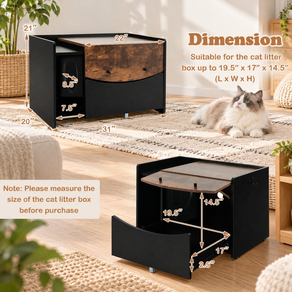 Airfind Cat Litter Box Enclosure with Pull-out Drawer, 44 lbs Capacity, Engineering Board MDF Frame, 31in x 20in x 21in (L x W x H) Interior Footprint