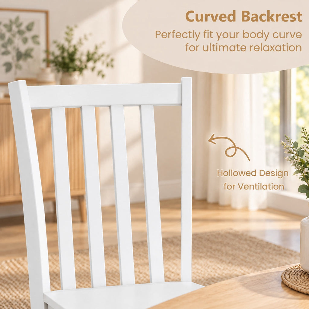 Airfind Rustic Dining Chairs Set of 2 Wooden Kitchen Chairs with Slat Tilt Backrest, Chair 330 lbs Capacity, Rubber Wood Frame, White