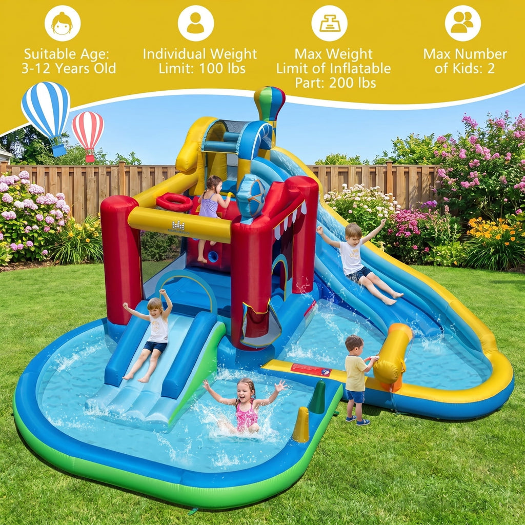 Airfind Inflatable Water Park with Splash Pool, Water Cannon, Basketball Rim and 50 Ball Pit, 188in x183in x102in Bounce House for Birthday Parties Kids 3-12