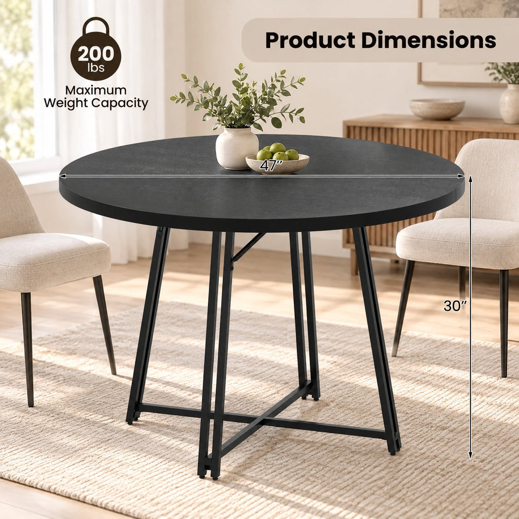 Airfind 47 Inch Dining Table for 4-6 People Round Kitchen Table with Cross Base, 200 lbs Capacity, Metal MDF Frame, 47 x 30.5 Footprint, Black