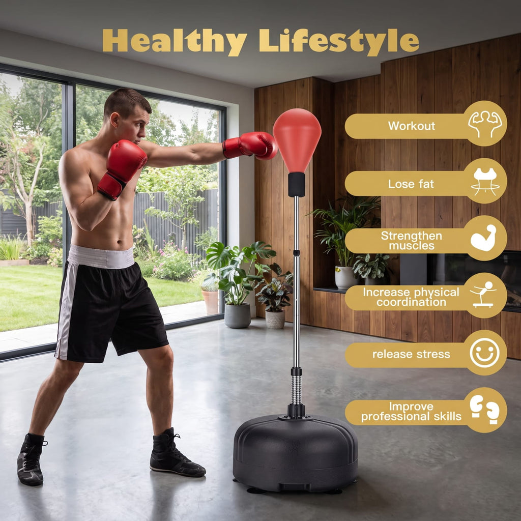 Airfind Adjustable Freestanding Punching Bag with Fillable Base and Boxing Gloves for Home Gym Fitness and Professional Training, Red