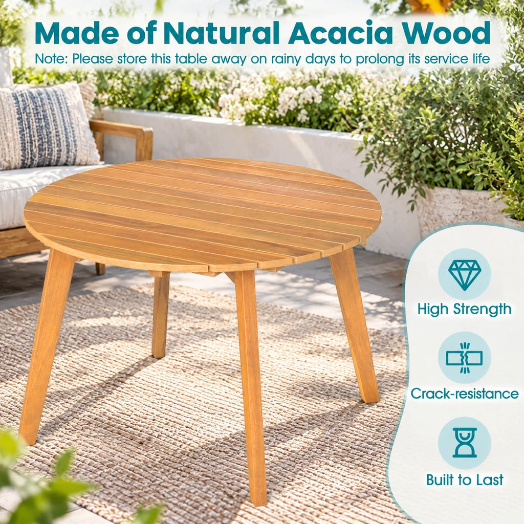 Airfind Round Outdoor Acacia Wood Side Table with Slatted Tabletop, 165 lbs Capacity, Acacia Wood Frame, 24.5 x 24.5 x 16 Footprint, Wood