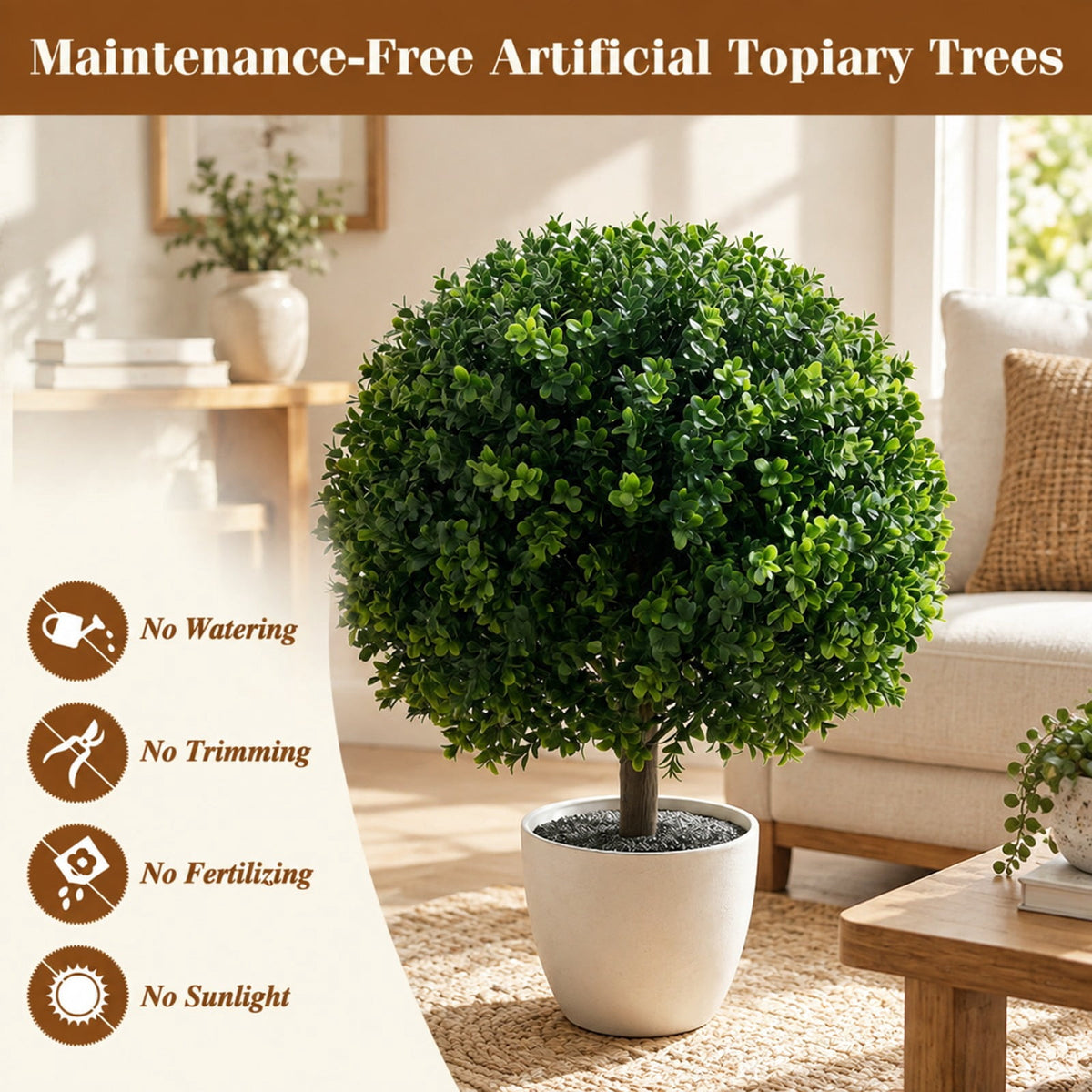 Airfind 27 Inch Artificial Boxwood Topiary Trees Set of 2 with Ground Spikes for Porch Patio, 14 Inch x 27 Inch Length of Ground Spike 8 Inch Total Footprint