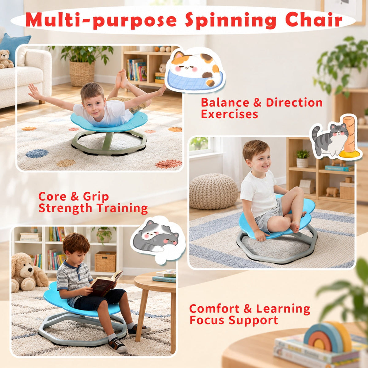 Airfind Kids Sensory Swivel Chair Cat Claw 360° Spinning Chair with Non-Slip Metal Base, 220 lbs Capacity, PP Metal Frame, Blue