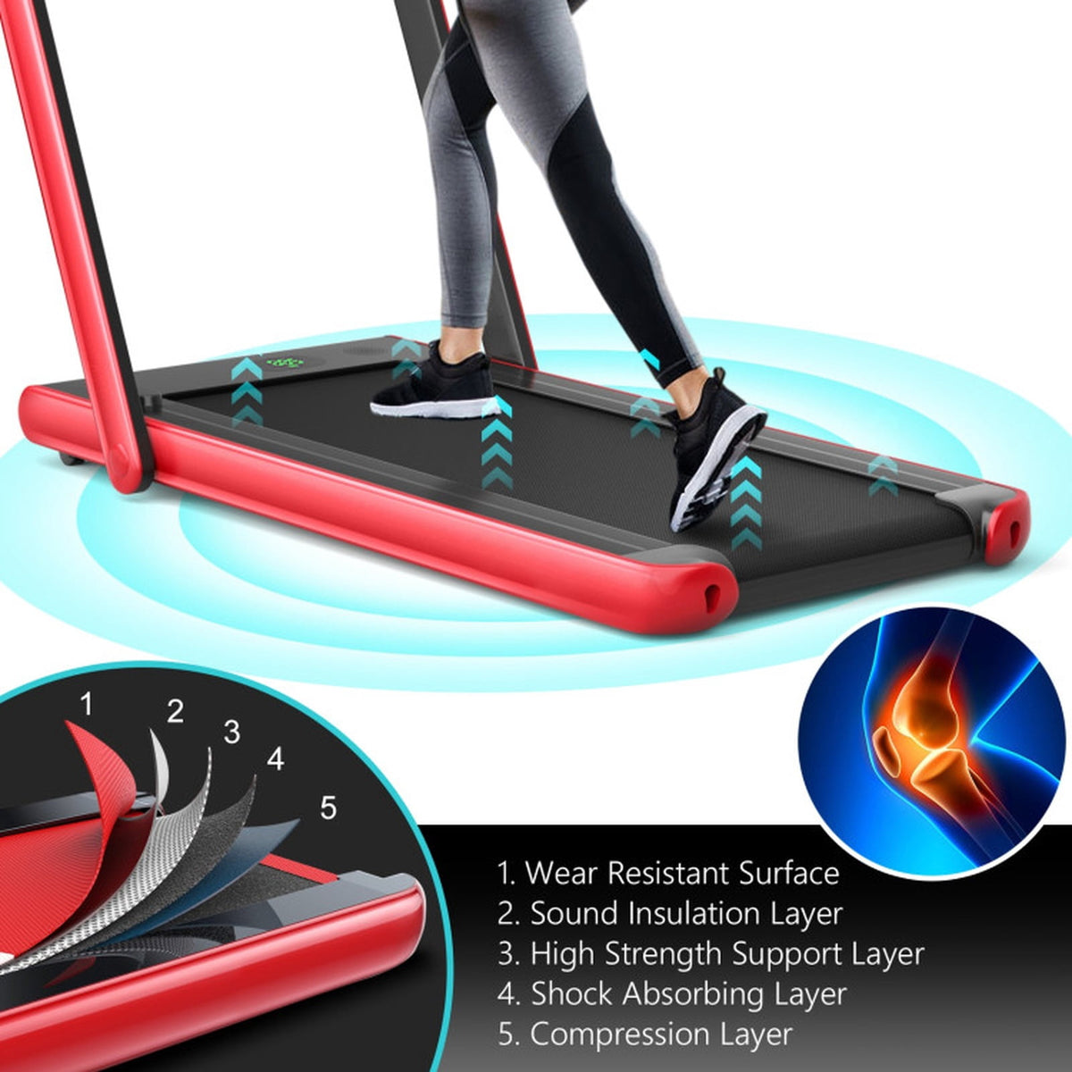 Airfind 2.25HP 2-in-1 Walk-to-Run Folding Treadmill with APP Sync Audio Console, Red