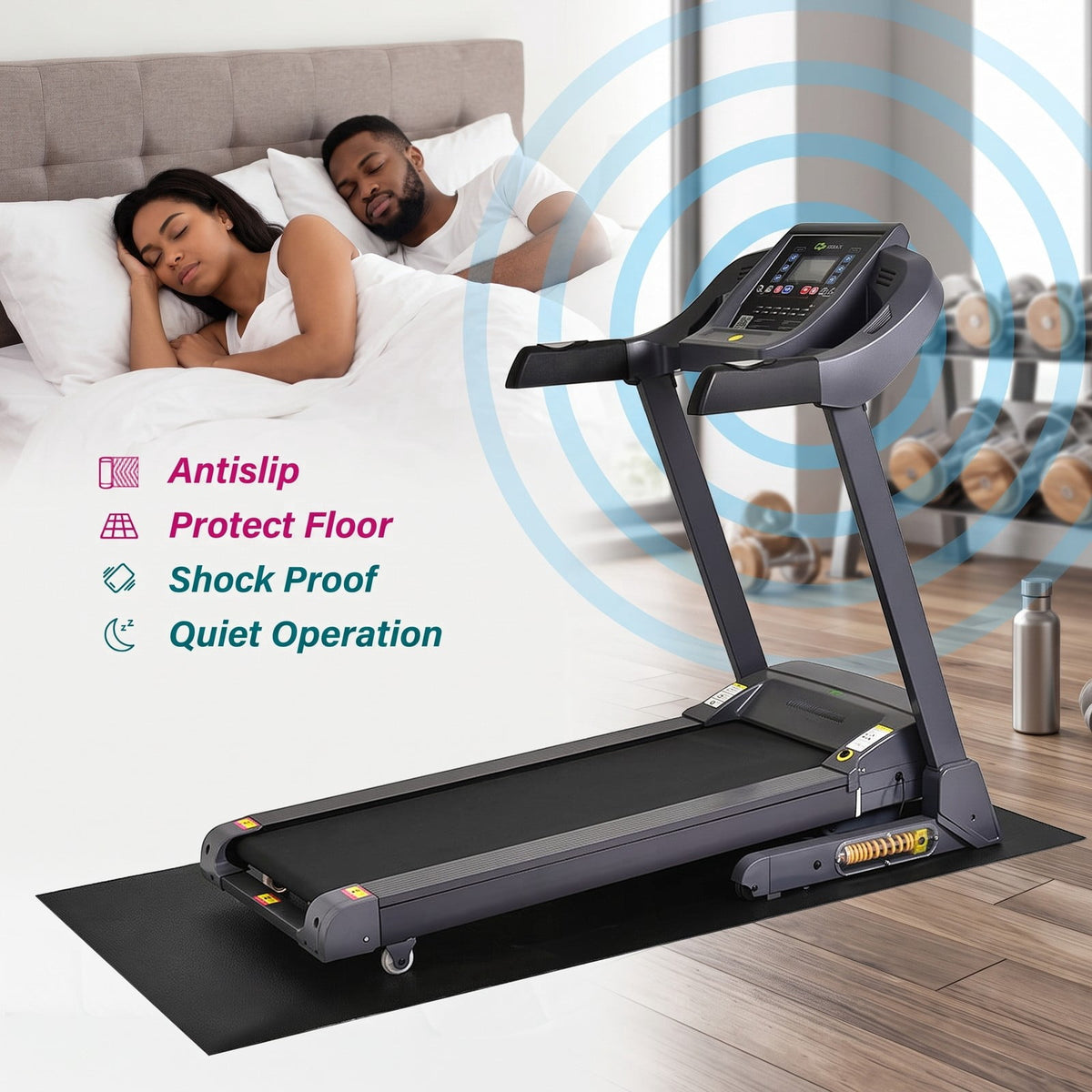 Airfind 78 Inch Long Thicken PVC Equipment Mat for Treadmill and Exercise Bike to Protect Home and Gym Wood Floors, Black