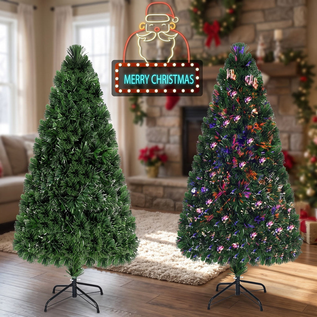 Airfind 3ft / 4ft / 5ft / 6ft Fiber Optic Artificial PVC Christmas Tree-5 ft, PVC Plastic Fiber Optic 3 Ft Frame, 1.7ft x 3ft Footprint, Green