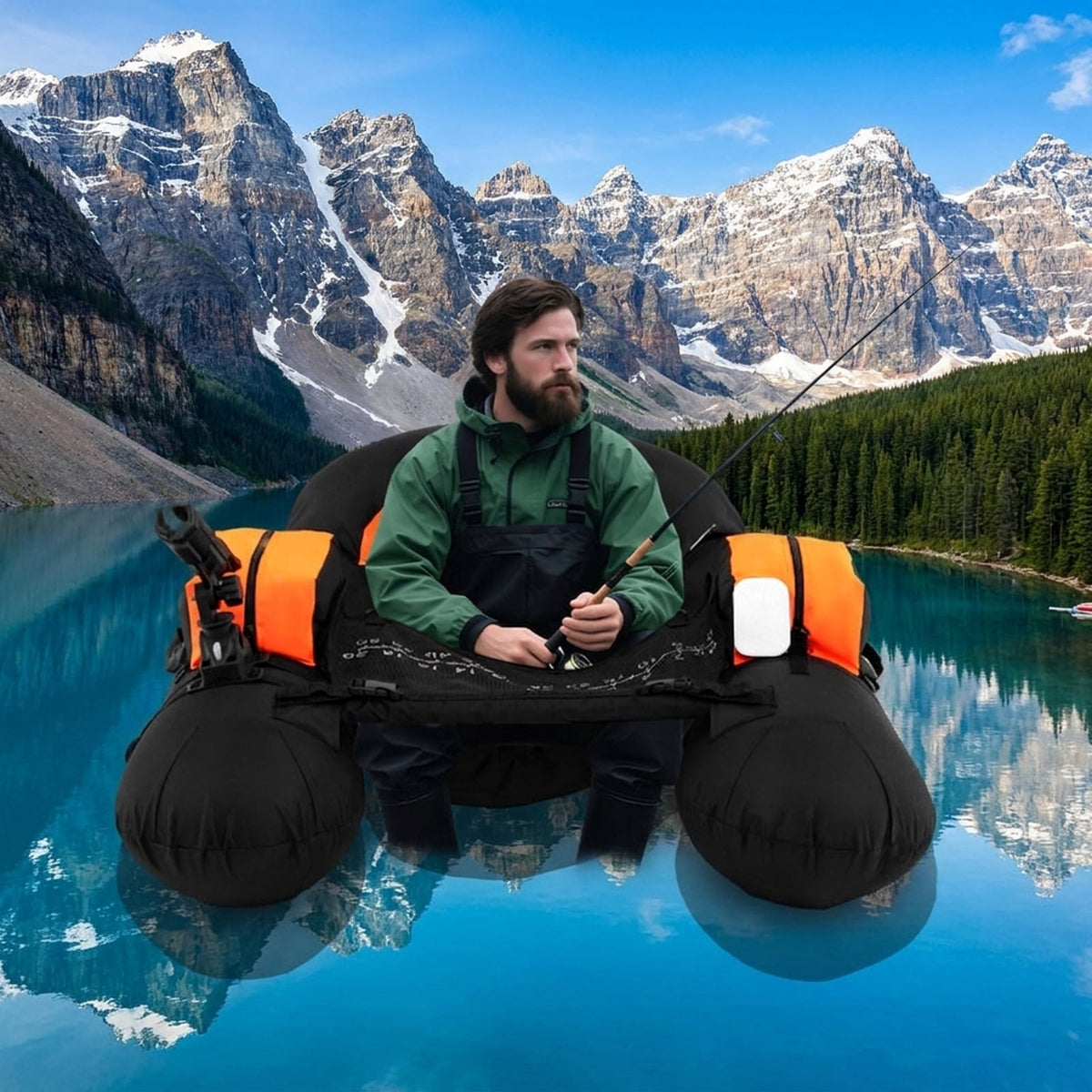 Airfind Inflatable Floating Island for Adults with Mesh Seats and Backrests plus Cup Holders and Boarding Platform in Heavy-Duty Material for Lake and Pool Parties, Orange
