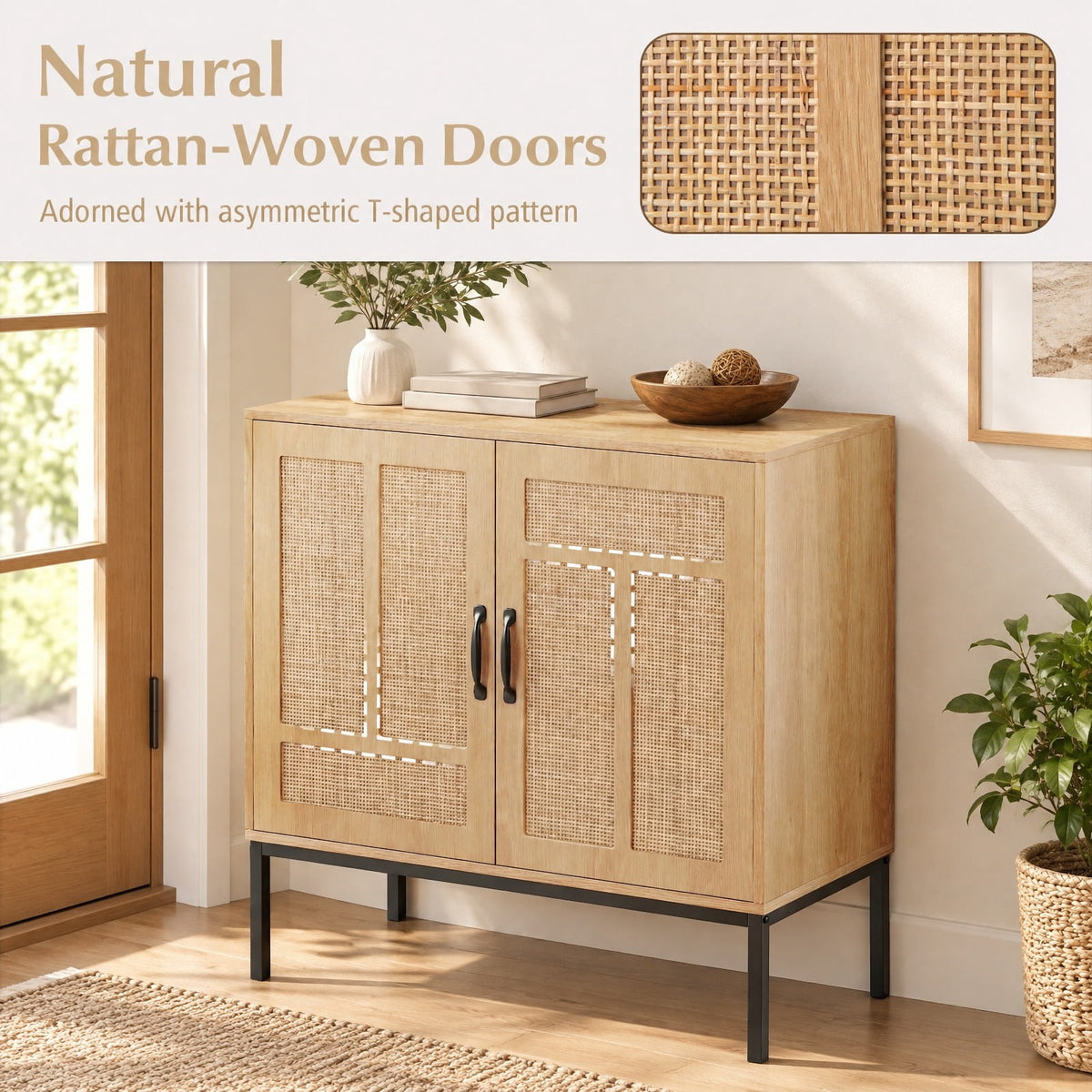 Airfind Boho Storage Cabinet with Asymmetrical Pattern Doors for Kitchen, 100 Lbs Capacity, 31.5 Inch X 15 Inch X 32 Inch (l X W X H) Inside, Natural