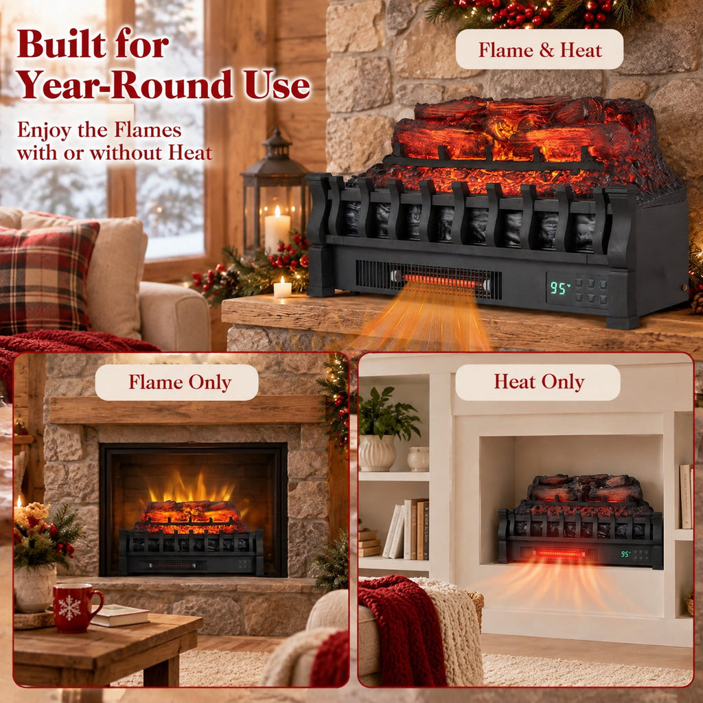 Airfind 23in WiFi Fireplace Insert Pinewood Set with App and Remote, Metal Resin Frame, 23in x 8.9in x 12.6in Cord Length 5.8 ft Footprint, Black