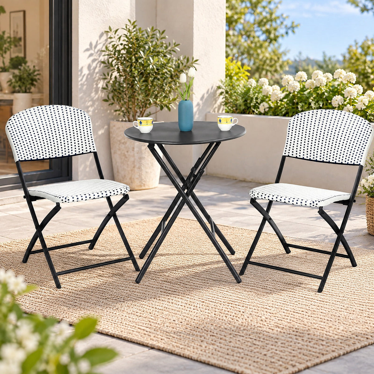 Airfind 3 Pieces Patio Rattan Bistro Set with Round Dining Table and 2 Chairs, 110lbs Weight capacity of each chair: 330lbs Capacity