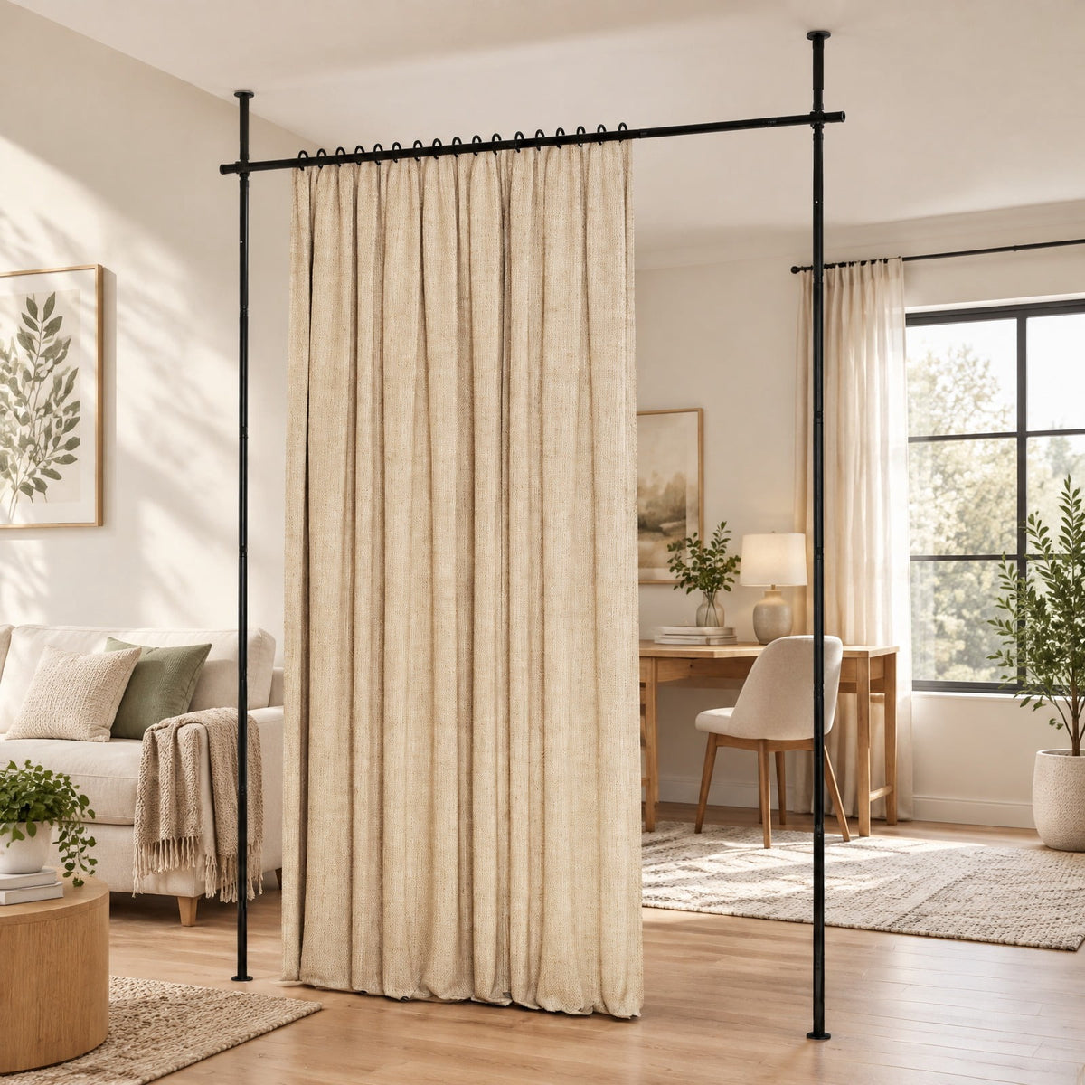 Airfind Room Divider Curtain Rod with Adjustable Floor to Ceiling Tension Rod No Drilling Required, 45 lbs Capacity, Metal Frame, Black