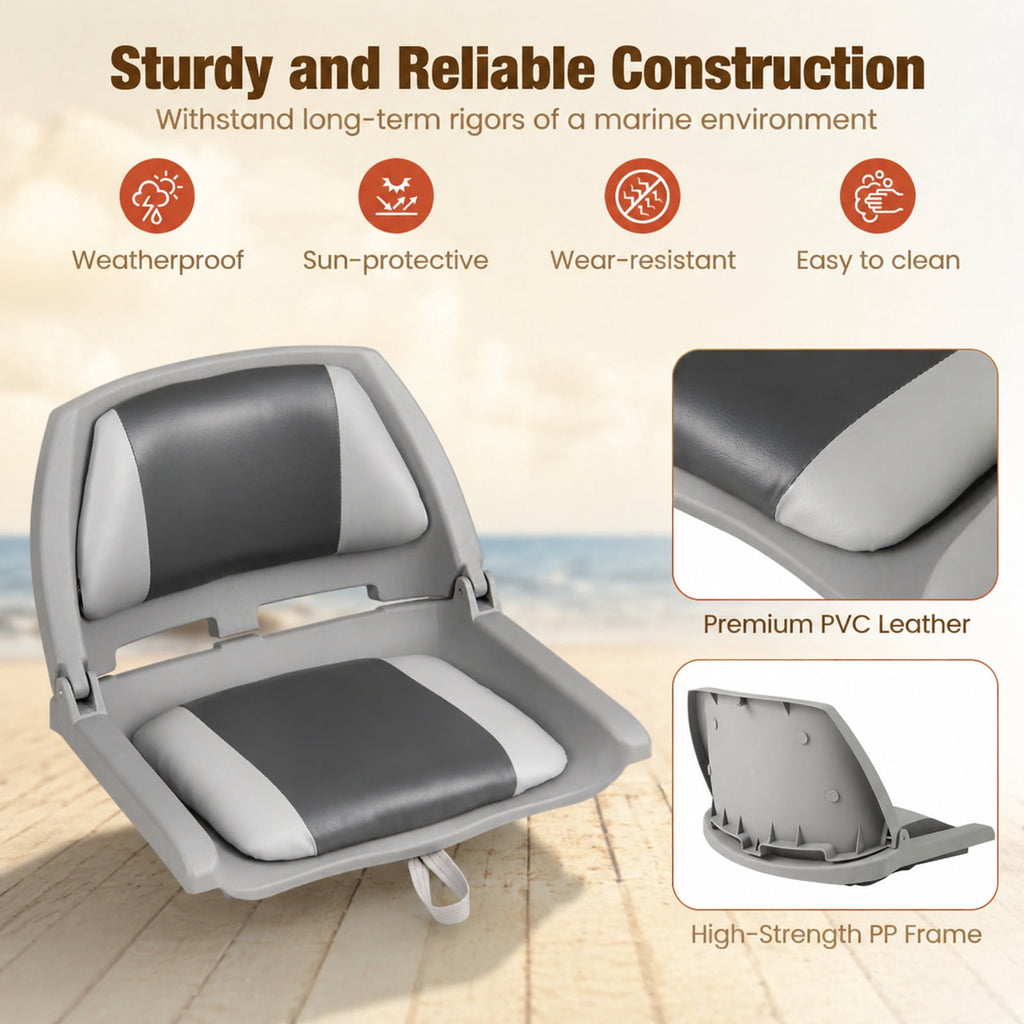 Airfind Folding Low Back Boat Seat with Marine Grade PVC and Sturdy PP Frame for Fishing Boats Pontoons and Marine Cabin Seating, White