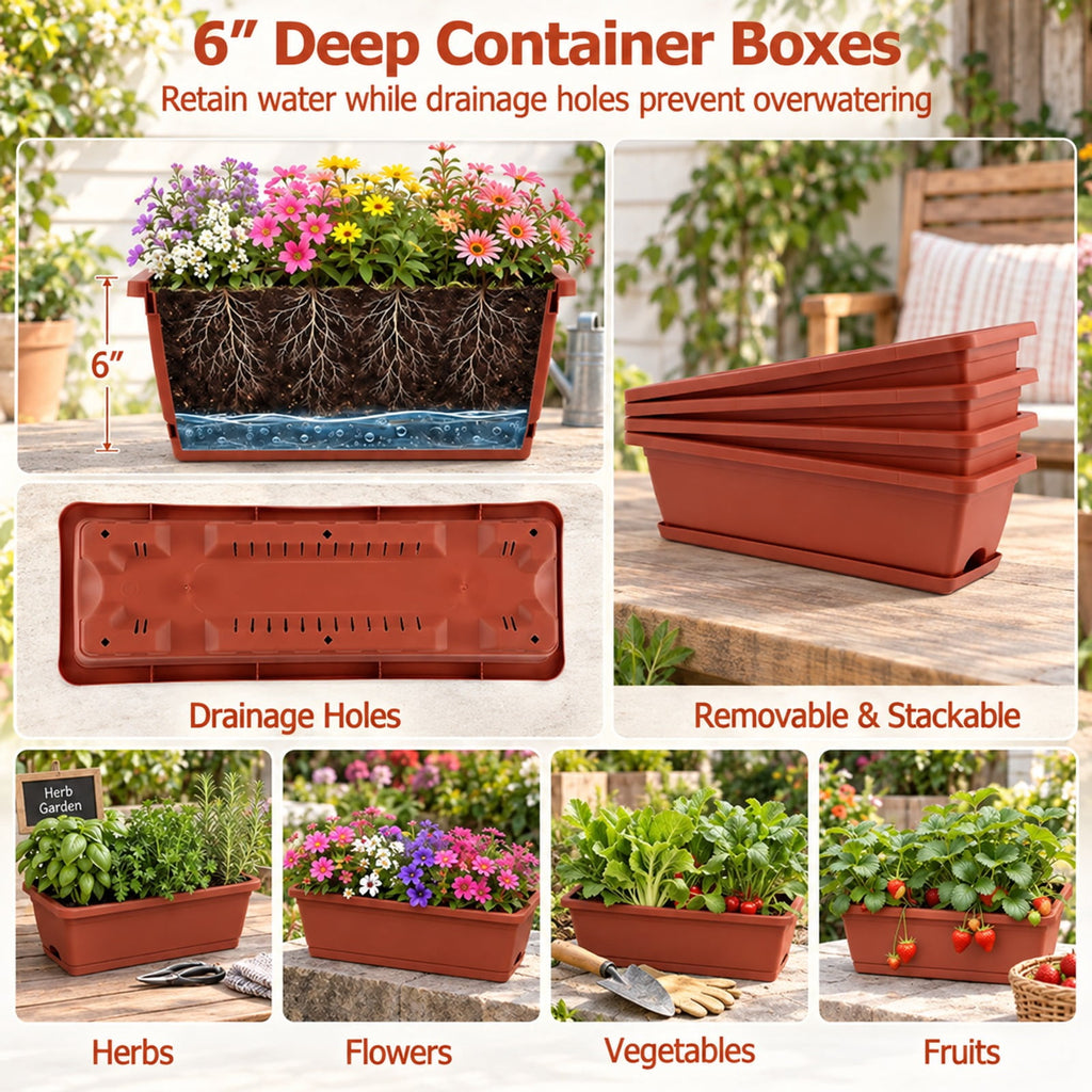 Airfind 4-Tier Vertical Raised Garden Bed with Drainage Holes and 4 Containers, Plastic Metal Frame, 26 x 20 x 49 Footprint, Red