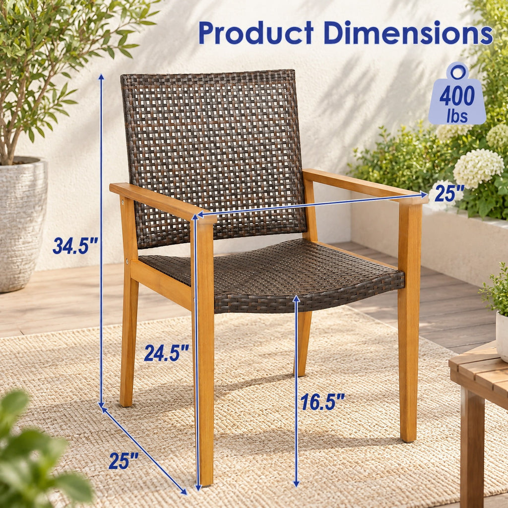 Airfind Set of 4 Outdoor Rattan Chair with Sturdy Acacia Wood Frame-Set of 4, 400 lbs Total Capacity, Acacia Wood PE Rattan Metal Frame, Wood