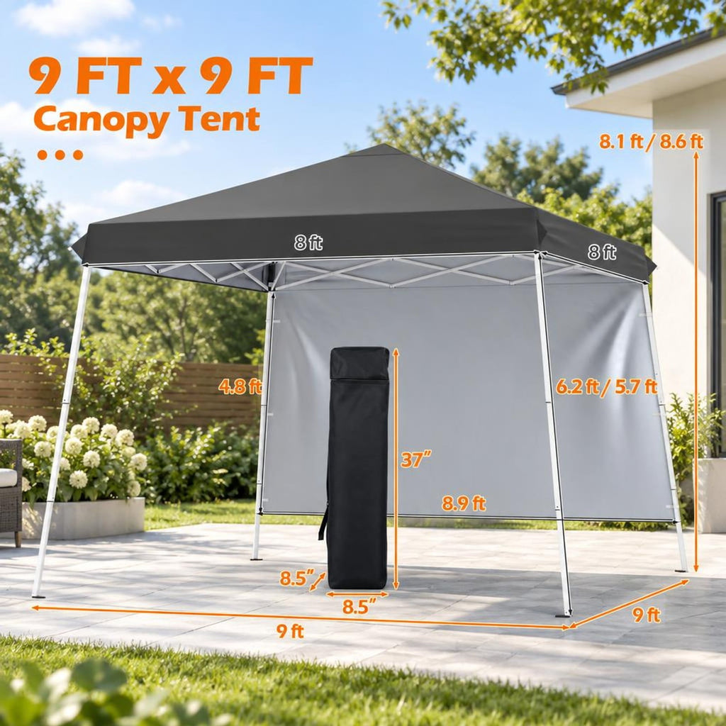 Airfind 9 ft x 9 ft Pop Up Canopy Tent with 8 Ground Stakes 4 Wind Ropes and Carry Bag for Outdoor Party, Metal Oxford Cloth PP Frame, Grey
