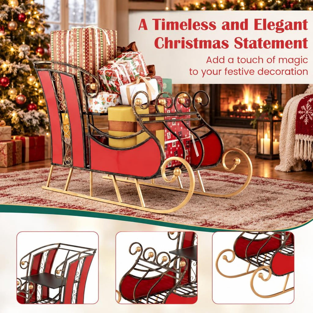 Airfind 3 FT Christmas Metal Sleigh Decoration Santa Sleigh with 2, 37 x 16 x 23Net Weight 17 lbsWeight Footprint