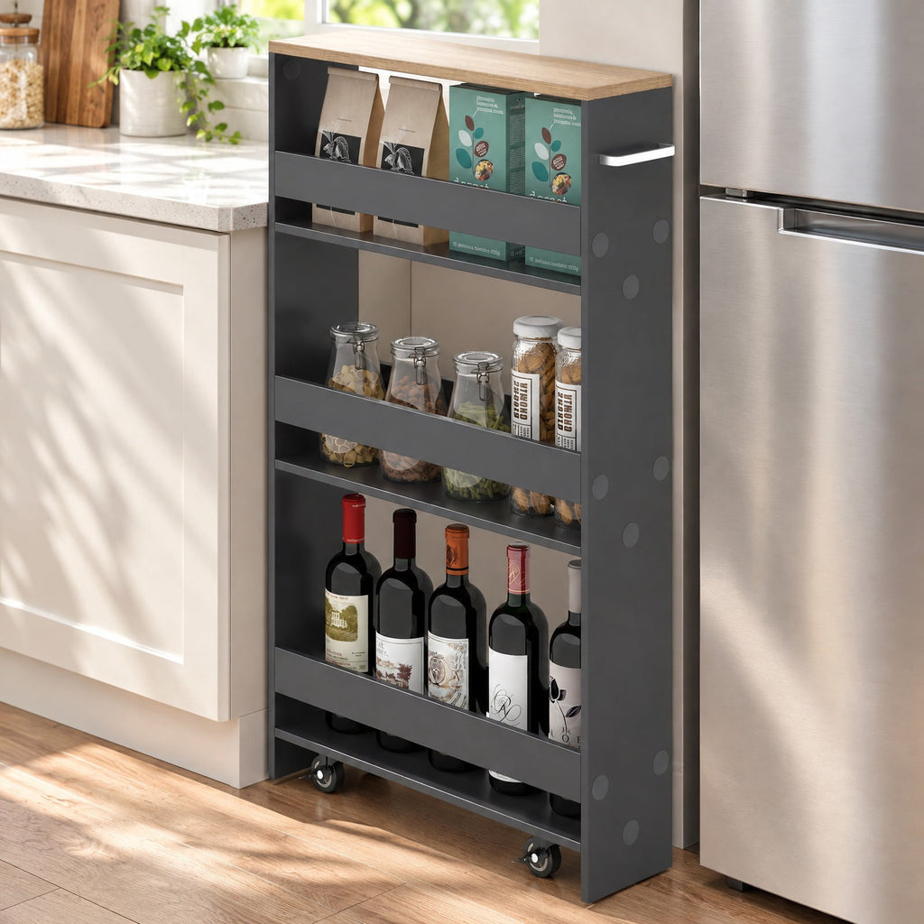 Airfind Rolling Kitchen Slim Storage Cart Mobile Shelving Organizer with Handle, Engineered wood Frame, 19in x 5in x 32in Footprint, Gray