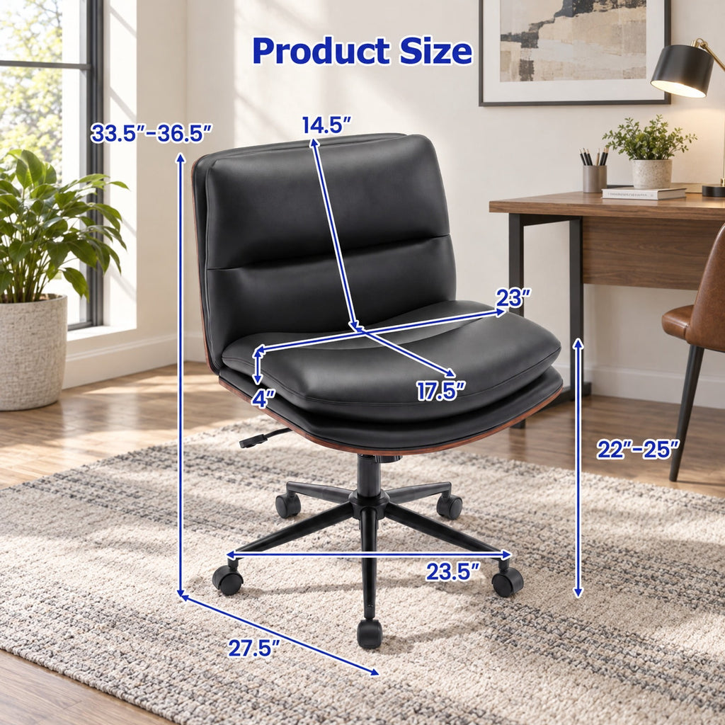 Airfind Armless Office Chair with Curved Backrest and Padded Seat, 245 lbs Capacity, Faux Leather Sponge Metal Plywood Frame, Black