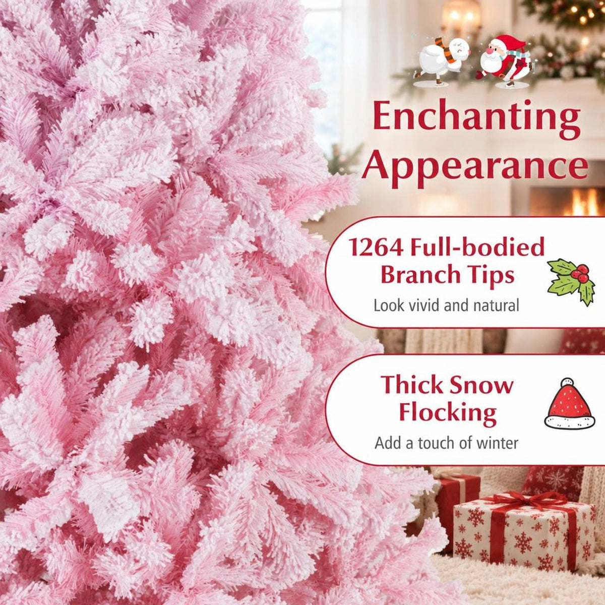 Airfind 2025 New Artificial Christmas Tree with Folding Metal Stand and 456 Branch Tips-7FT, Pink, Diameter of Stand 16in 18in 20in 22in