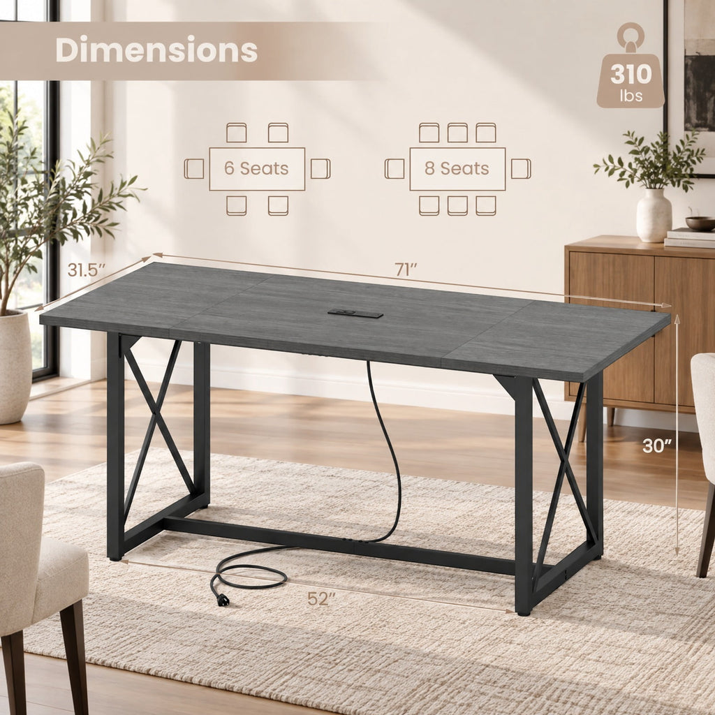 Airfind 6FT Conference Table with Power Outlets Seats 6-8 People for Office, 310 lbs Capacity, Engineered Wood Metal Frame, Gray