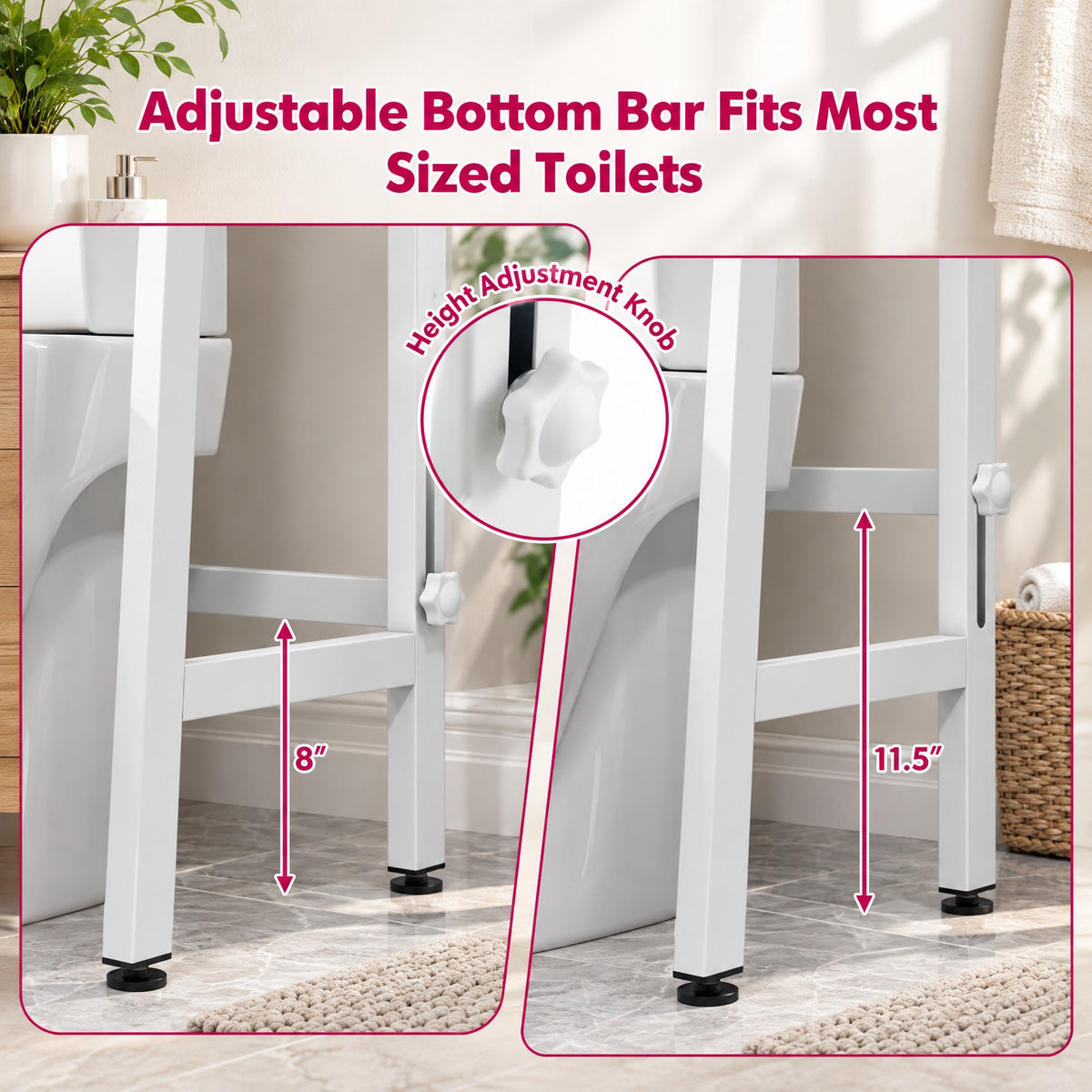 Airfind 3-Tier Over The Toilet Storage Shelf with Adjustable Bottom Bar, ‎Metal Item weight 20 lbs Frame, White