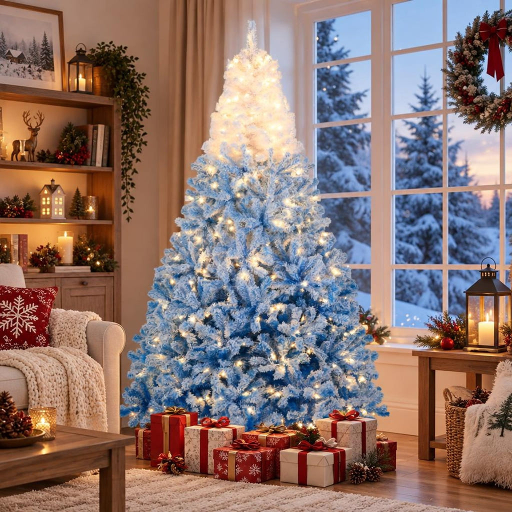 Airfind 5/6/7/8 FT Artificial Christmas Tree with Warm White LED Lights and 8 Modes-8 Feet, PVC Metal Tree Height 5 ft Tree Width 3.1 ft Frame