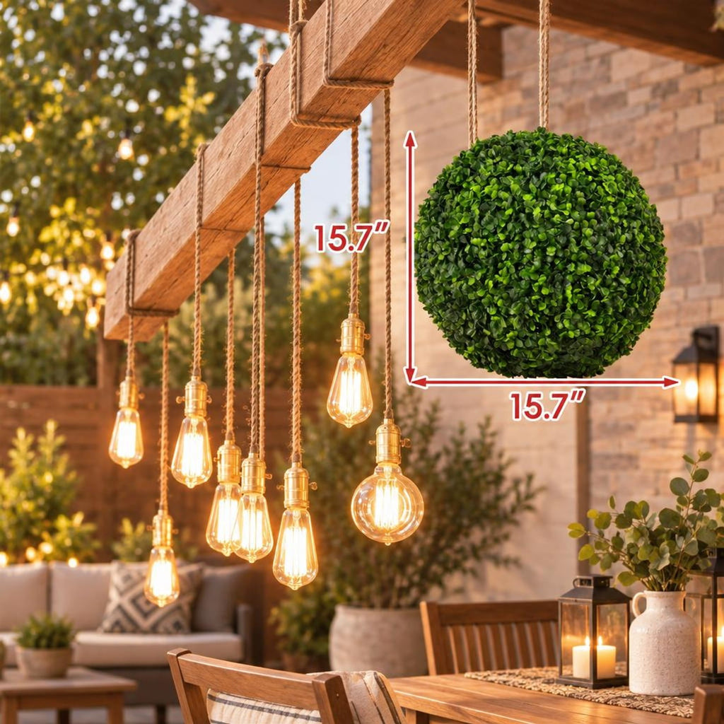Airfind 2 Pieces 15.7 Inch Artificial Boxwood Topiary Ball Tree Set, PE Frame, 19 Inch x 19 Inch x 19 Inch Footprint, Green