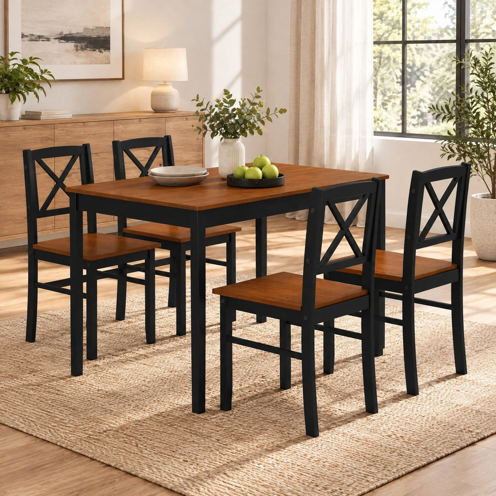 Airfind 5 Piece Dining Table Set with Rectangular Kitchen Table and 4 Chairs for 4 People, 175 lbs Capacity, Rubber Wood MDF Frame, Coffee