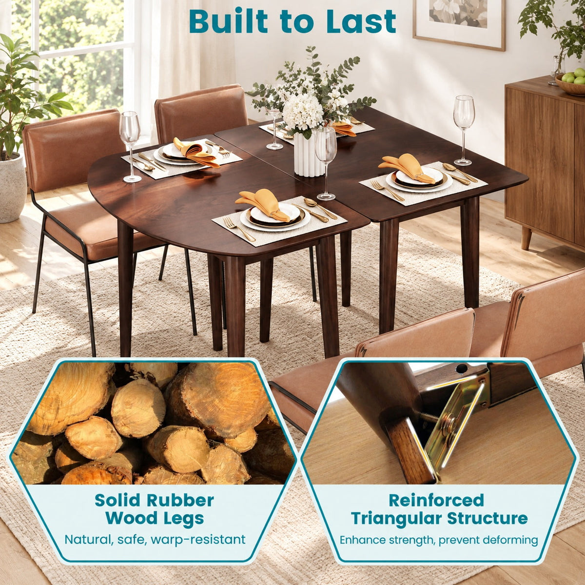 Airfind Rectangular Wooden Dining Table for 2-4 34 Inch Farmhouse Solid Wood Kitchen Table, 165 Lbs Capacity, MDF Rubber Wood Rectangular, Walnut