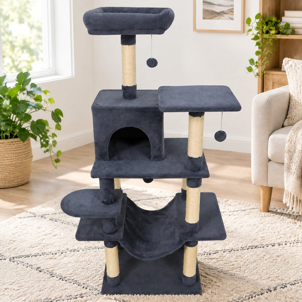 Airfind 58 Multi-Level Cat Tree Soft Plush Cat Tower with Padded Top Perch, PP Cotton Fabric Sisal Engineered Wood Overall Height 58 Base Frame