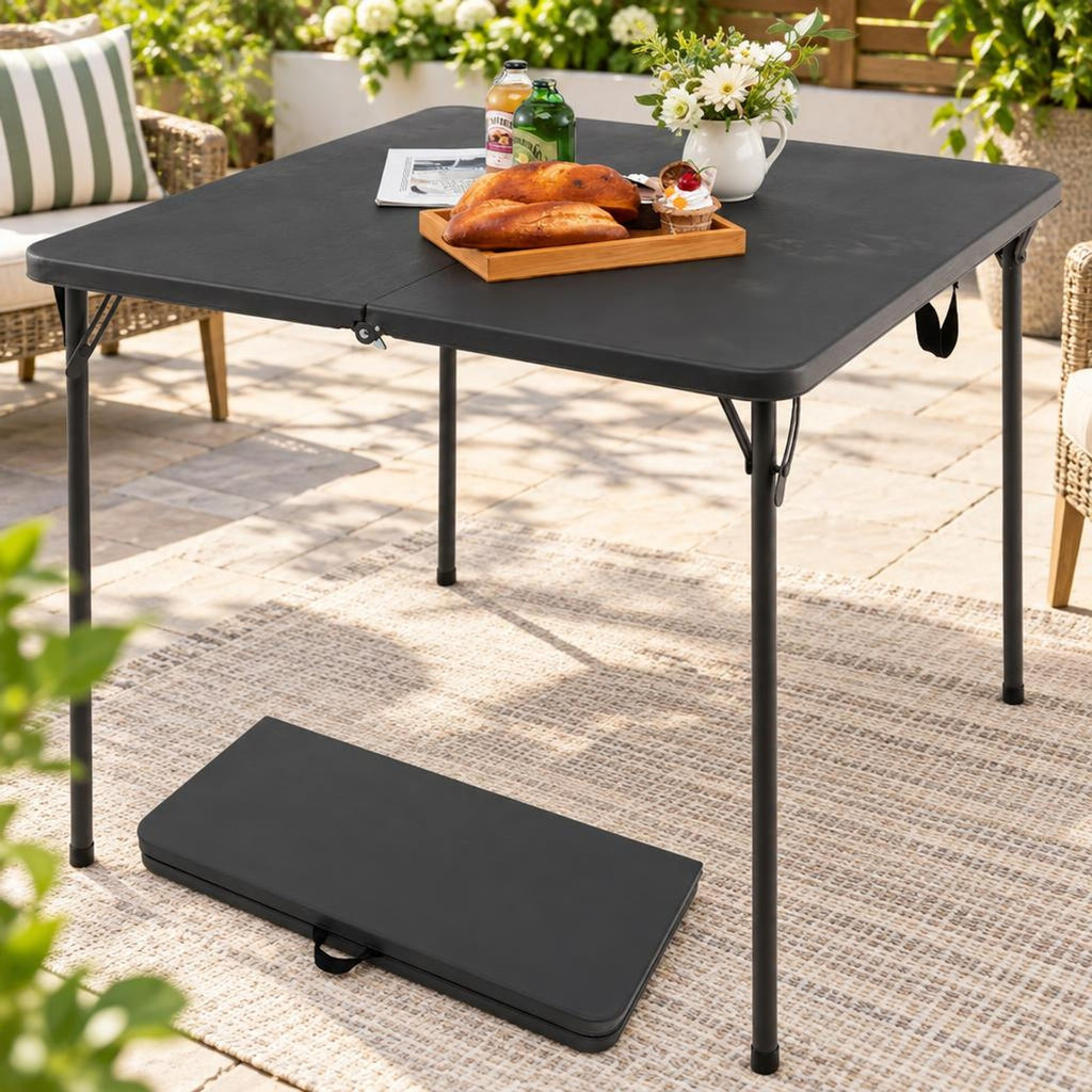 Airfind Folding Camping Table with All-Weather HDPE Tabletop and Rustproof Steel Frame, 330 lbs Capacity, HDPE Steel Frame, Gray