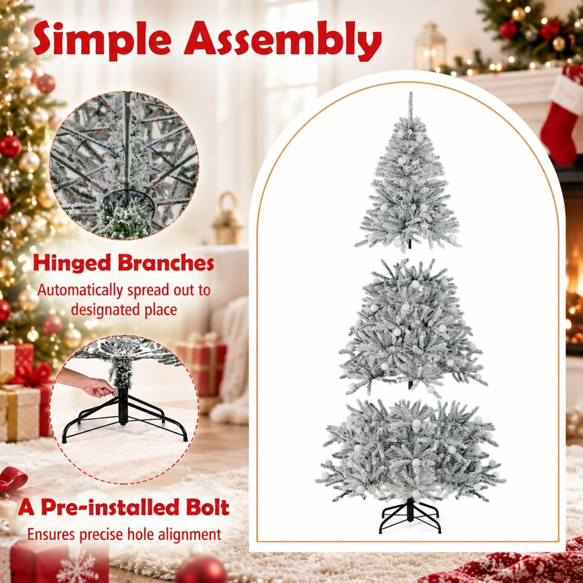 Airfind 8 Feet Snow-flocked Artificial Christmas Tree Pre-lit Hinged with 81 Sphere Lights and Remote, Green White