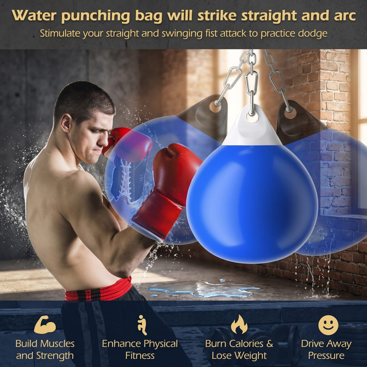 Airfind 21 Inch Water Aqua Punching Bag with Adjustable Metal Chain and Water Hose for Home Gym Boxing and Reaction Training, Blue
