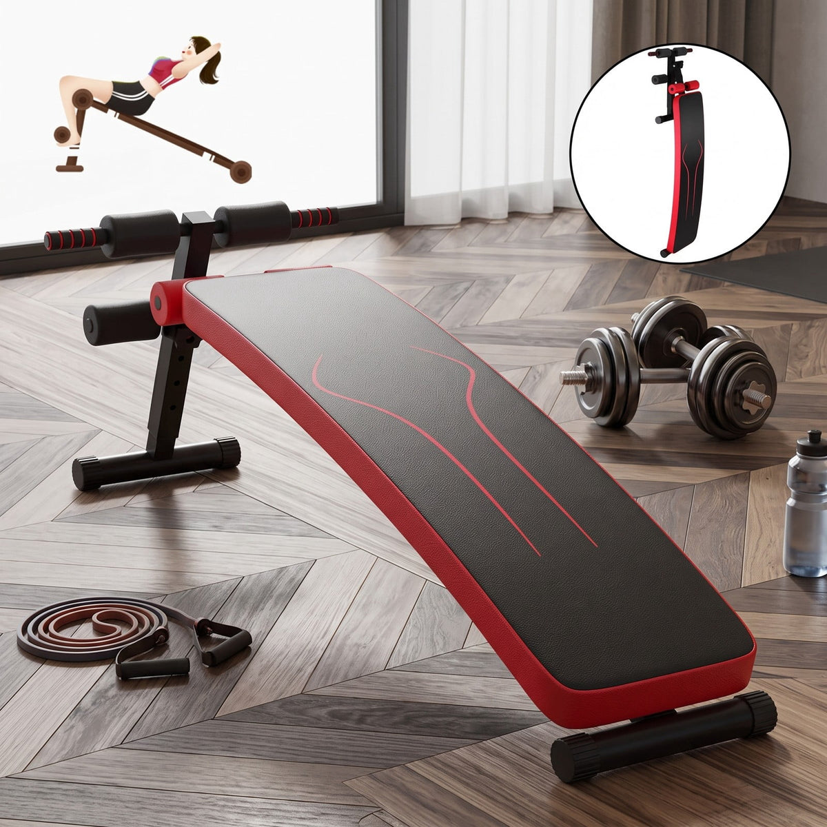 Airfind Folding Weight Bench, Adjustable Sit-Up Board Slant Ab Workout Bench with 4 Positions, Steel Frame Foldable Home Gym Strength Training Bench, 441 lbs, Red
