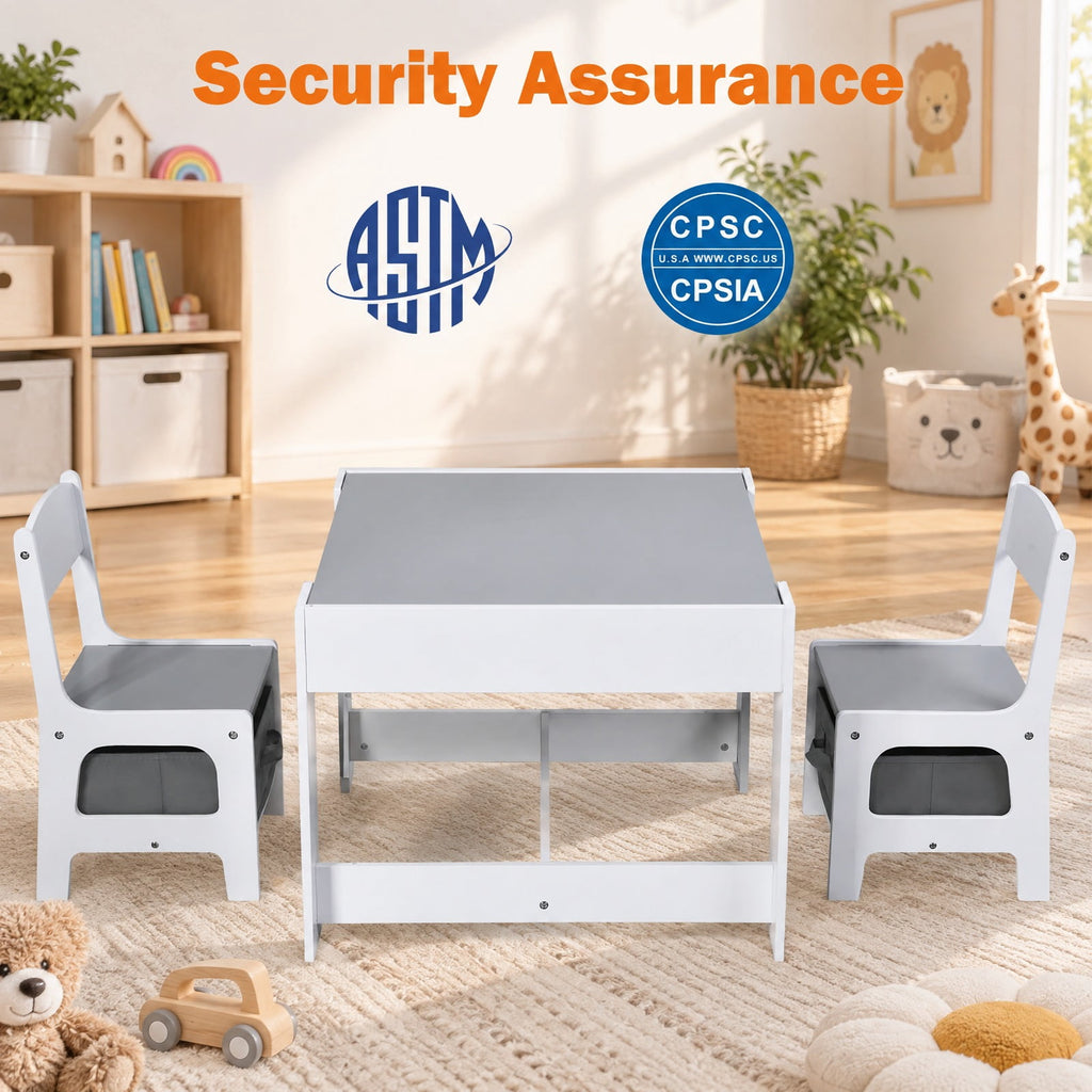 Airfind Kids Table Chairs Set With Storage Boxes Blackboard Whiteboard Drawing, P2 MDF Applicable age 3-7 Years Frame, 24.5 Inch x 24.5 Inch x 19 Inch Footprint
