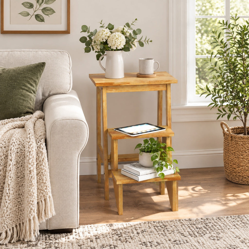 Airfind 3-in-1 Rubber Wood Step Stool with Convenient Handle, Rubber wood Frame, 22 x 16 x 24 Footprint, Natural