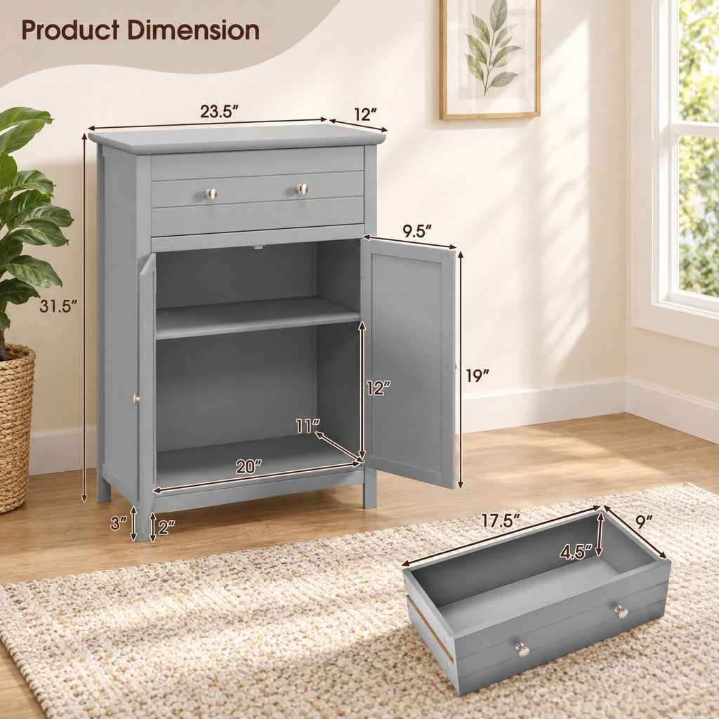 Airfind Wooden Bathroom Floor Cabinet with Drawer and Adjustable Shelf, 110 lbs Capacity, MDF Frame, 23.5in x 12in x 31.5in Footprint, Grey