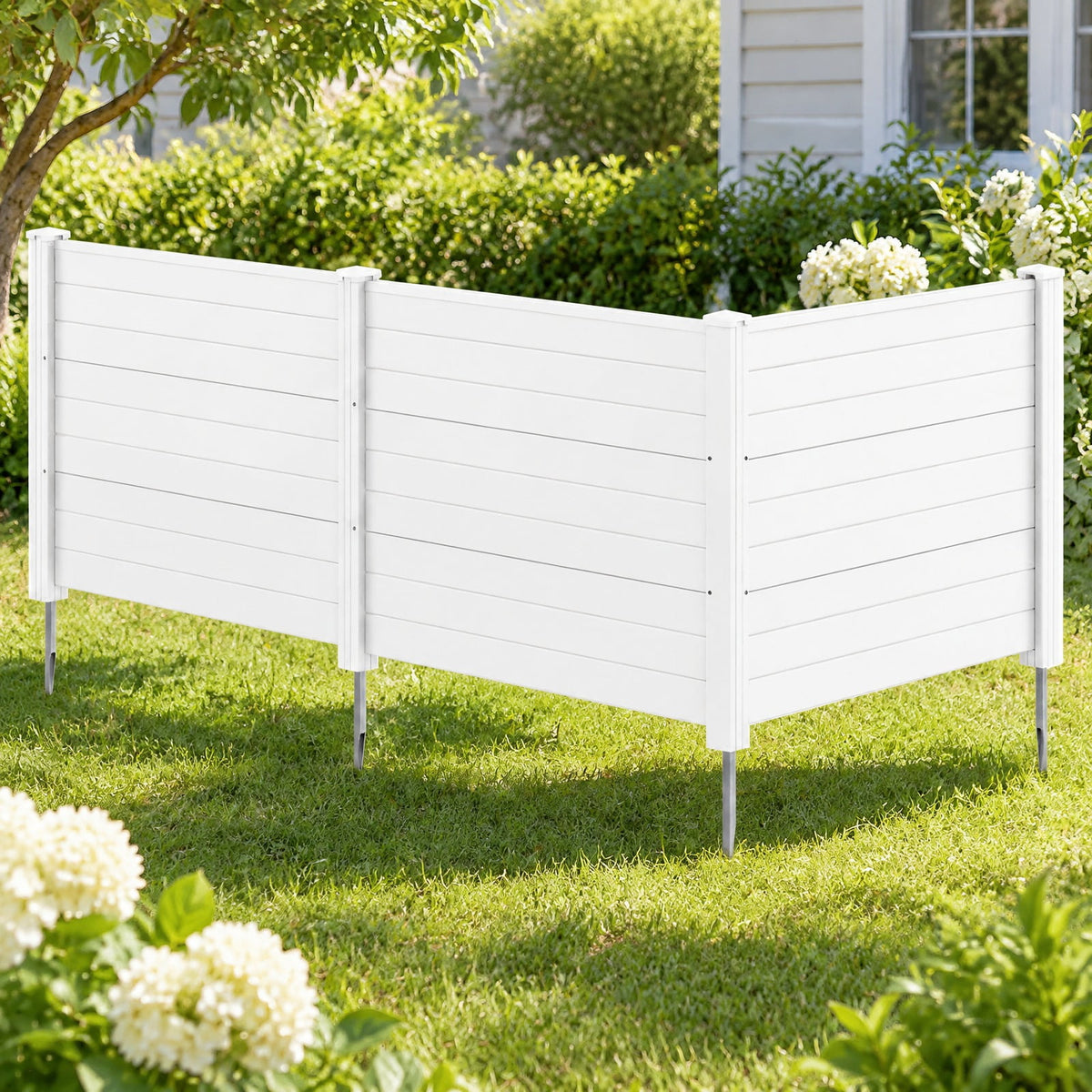 Airfind 48 x 38 Inch Air Conditioner Fence 3 Panels with Metal Ground Stakes for Patio Backyard, PP ABS Galvanized Metal Frame, White