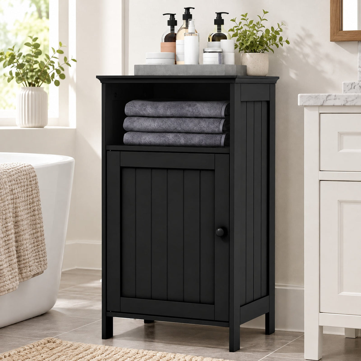 Airfind Bathroom Freestanding Floor Storage, Cabinet with Adjustable Shelf, MDF Frame, 16 Inch x 12 Inch x 27.5 Inch Footprint, Black