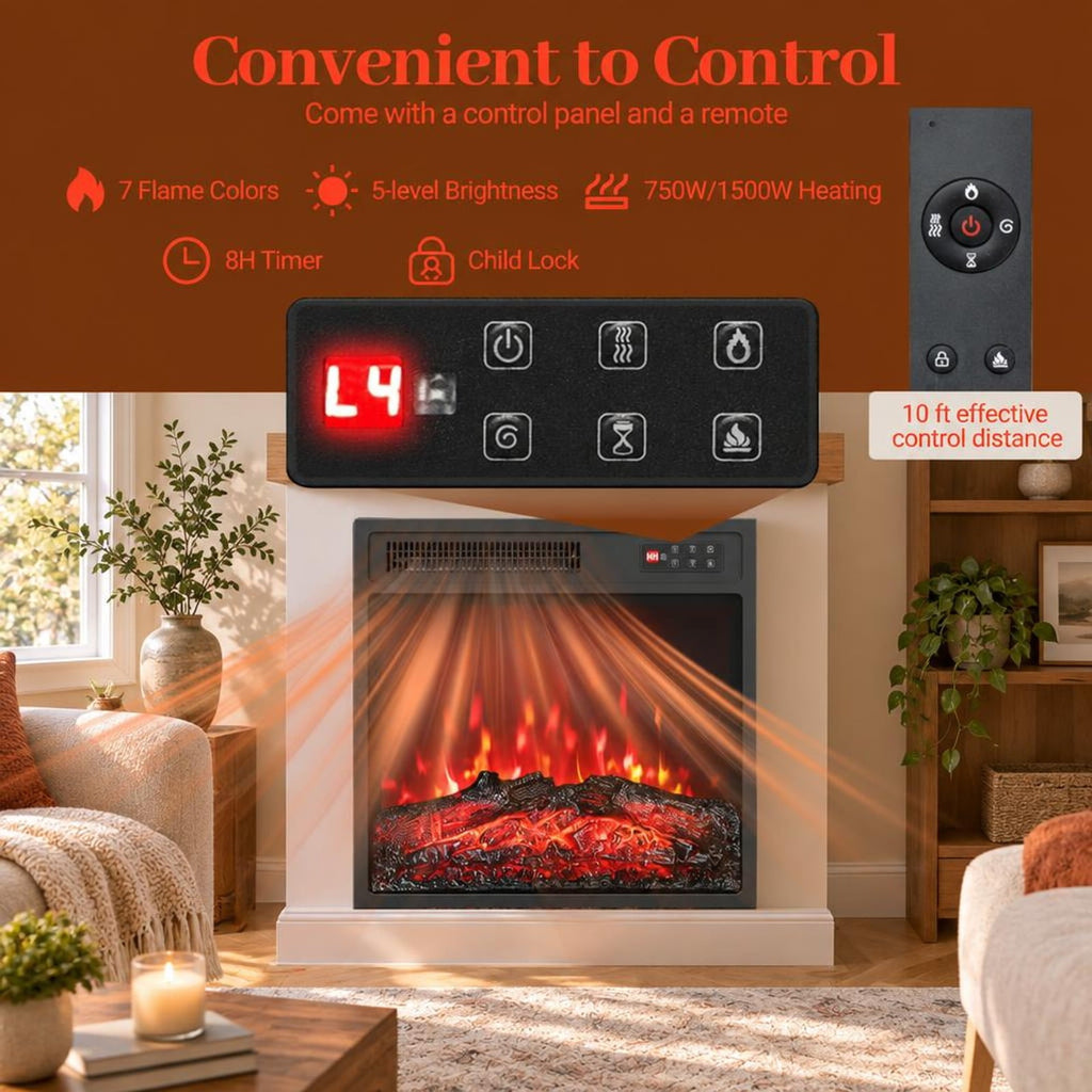Airfind 18 Inch Electric Fireplace Insert featuring Remote Control and 7 Realistic Flame Colors, Metal ABS Tempered Glass Frame, Black