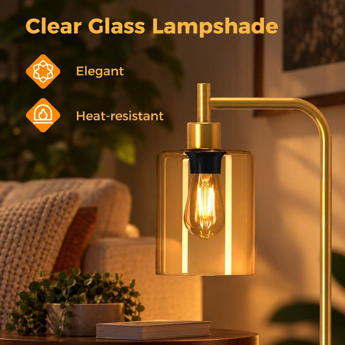 Airfind Modern Floor Lamp with Hanging Glass Lampshade and Foot Switch, 10in x 66inSize of Lampshade 5.5in x 6.5inLength of Footprint, Black