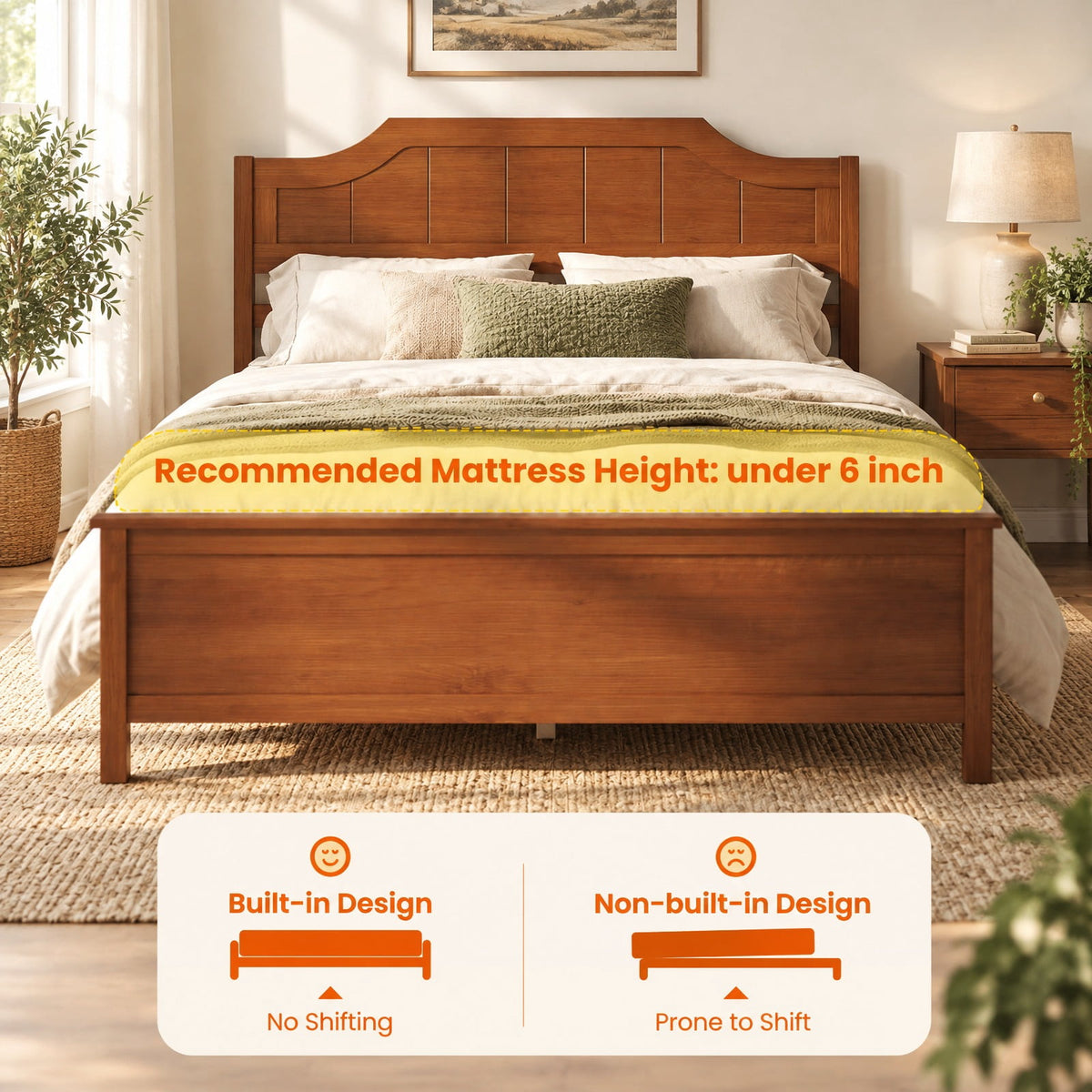 Airfind Full Size Solid Wood Platform Bed Frame with Headboard in Walnut, 440 lbs Capacity, 79.5 x 58 x 39 Bed Platform Footprint, Walnut