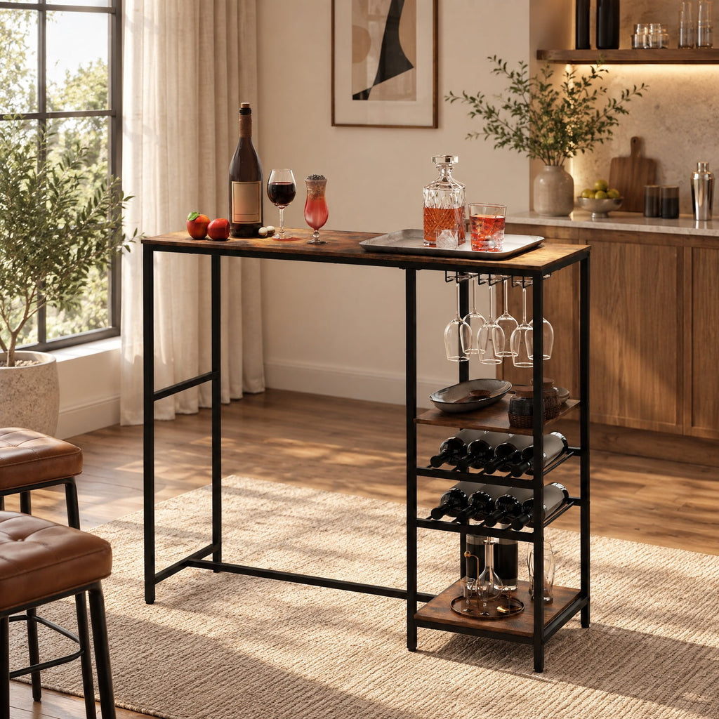 Airfind Long Bar Table Bar Height Dining Table with Storage Shelves, 190 Lbs Capacity, Engineered Wood Metal, 48 Inch X 16 Inch X 41.5 Inch, Brown