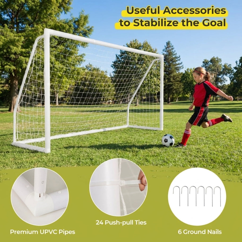 Airfind Backyard Soccer Goal with Ground Anchors Practice Cones, White