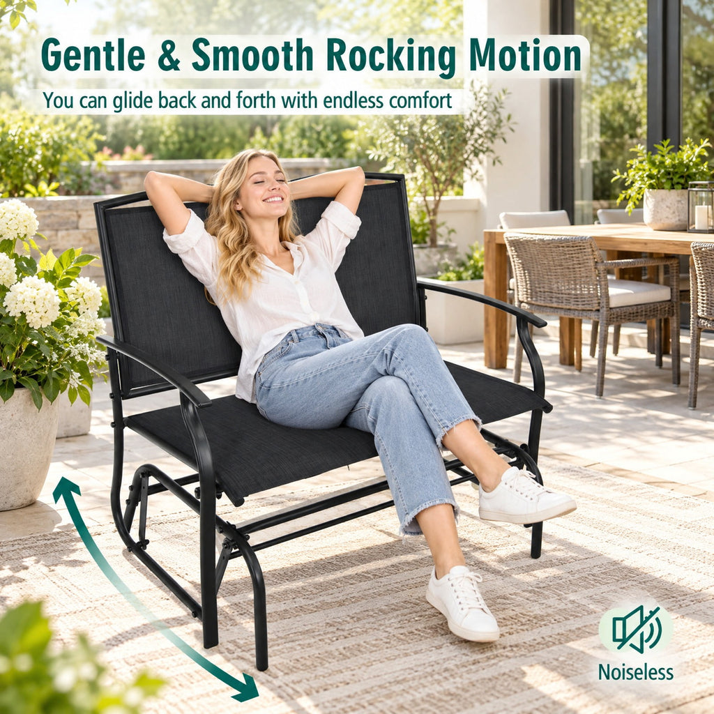 Airfind Iron Patio Rocking Chair for Outdoor Backyard and Lawn, 396 lbs Capacity, Steel and textilene Frame, 41.3 x 28.1 x 36.6 Footprint, Black