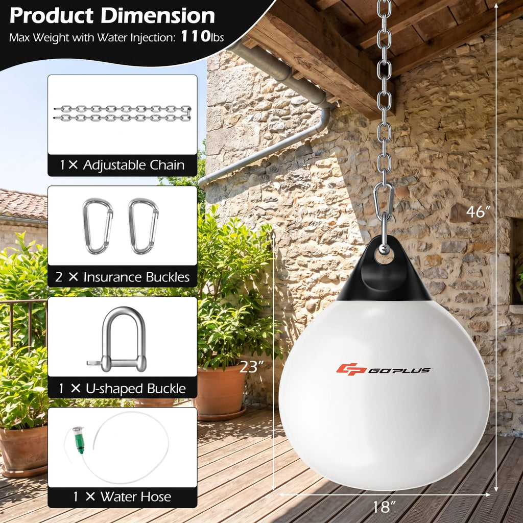 Airfind 18 Inch Water Aqua Punching Bag with Adjustable Metal Chain and Water Hose for Home Gym Boxing and Reaction Training, White