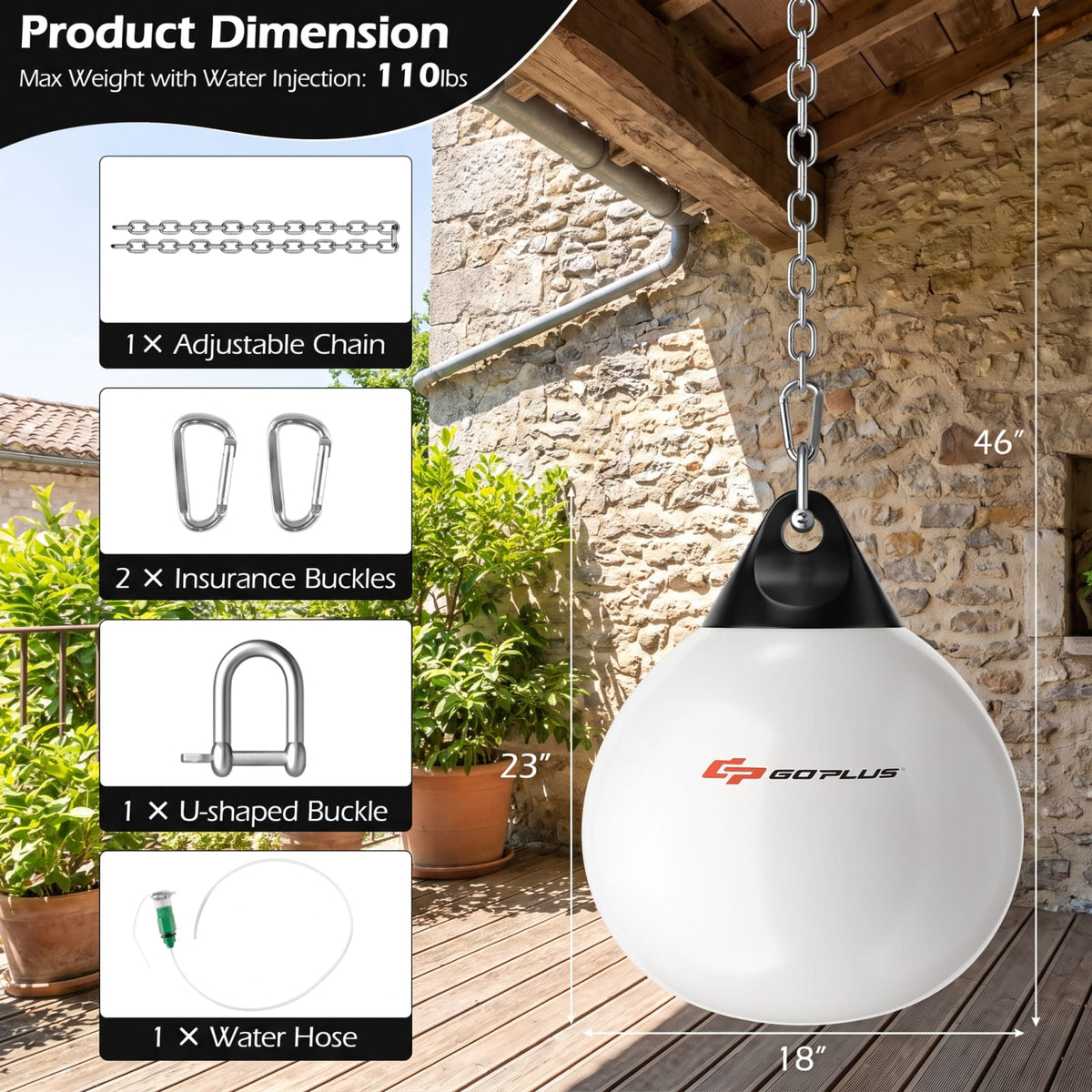 Airfind 18 Inch Water Aqua Punching Bag with Adjustable Metal Chain and Water Hose for Home Gym Boxing and Reaction Training, White